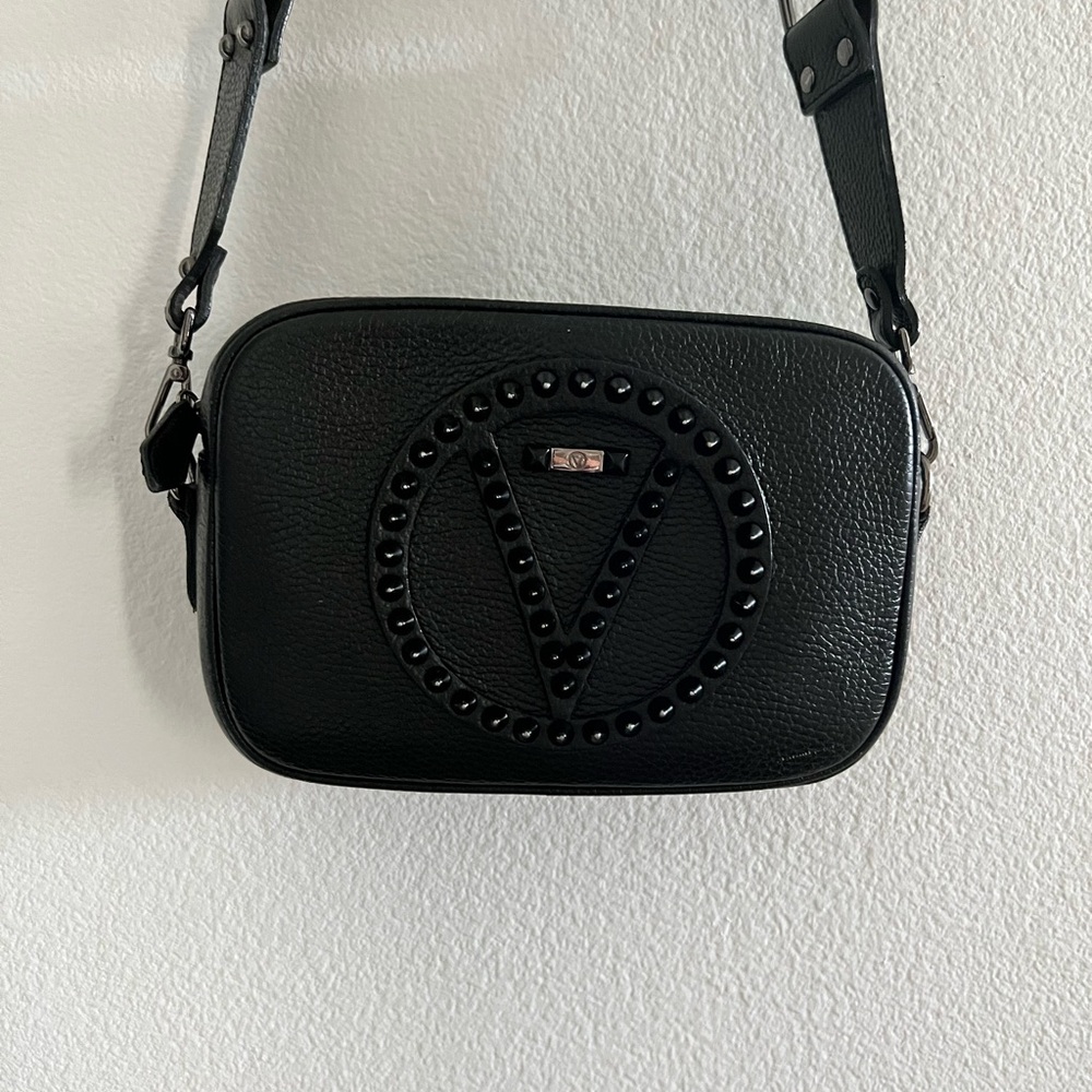 Valentino By Mario Valentino Black Crossbody Bag with Circular Studded Design